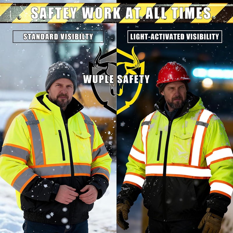 Wuple Store High Visibility Jacket, Class 3 Waterproof Safety Jacket for Men, Hi Vis Winter Jackets With Cold Weather, Safety Coats for Work Construction Yellow XL - Image 3